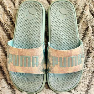 NEW Puma Sandals Slip on Women Size 10 Sky blue Flower Design DISCOUNT SHIPPING!
